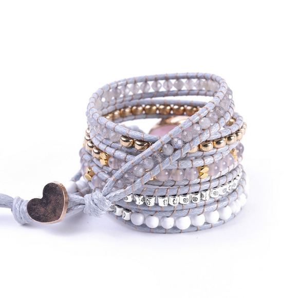 Handmade Pink stone bohemian style layers bracelet - Picture 4 of 4